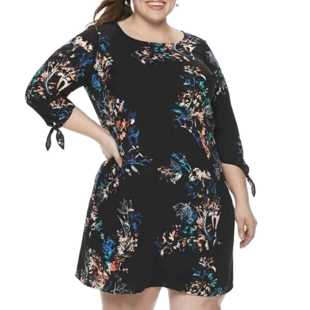 EVRI EUC Lightweight Tie Sleeve Dress Women's Plus Size 1X
